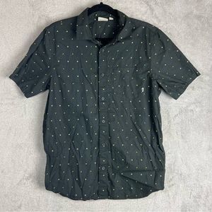 Vans Shirt Mens Medium Gray Button Front Short Sleeve Shirt Markful Woven